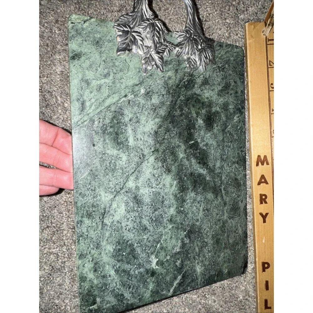 10x7” Green Italian Marble Cheese Board Charcuterie Tray App Silver Leaf Motif